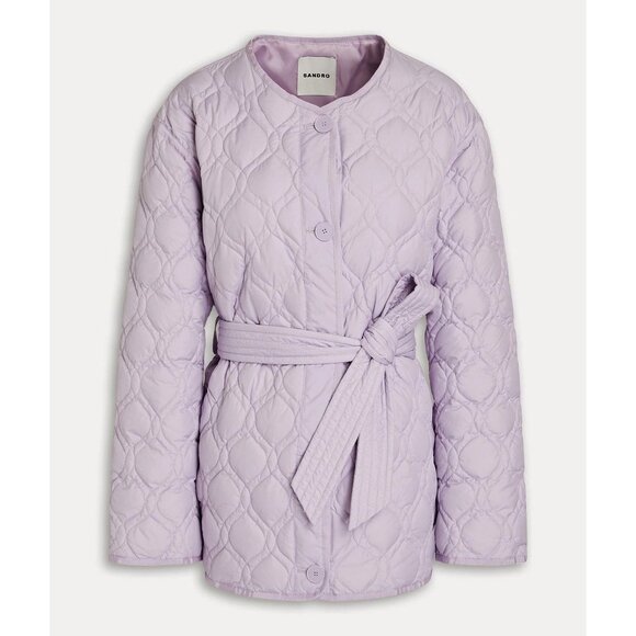 Last Chance! New Sandro Rayja Belted Quilted Jacket Lavender 36, S $520 - Picture 1 of 8